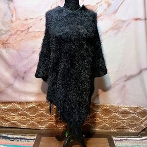 Step In Style Fuzzy Black Poncho